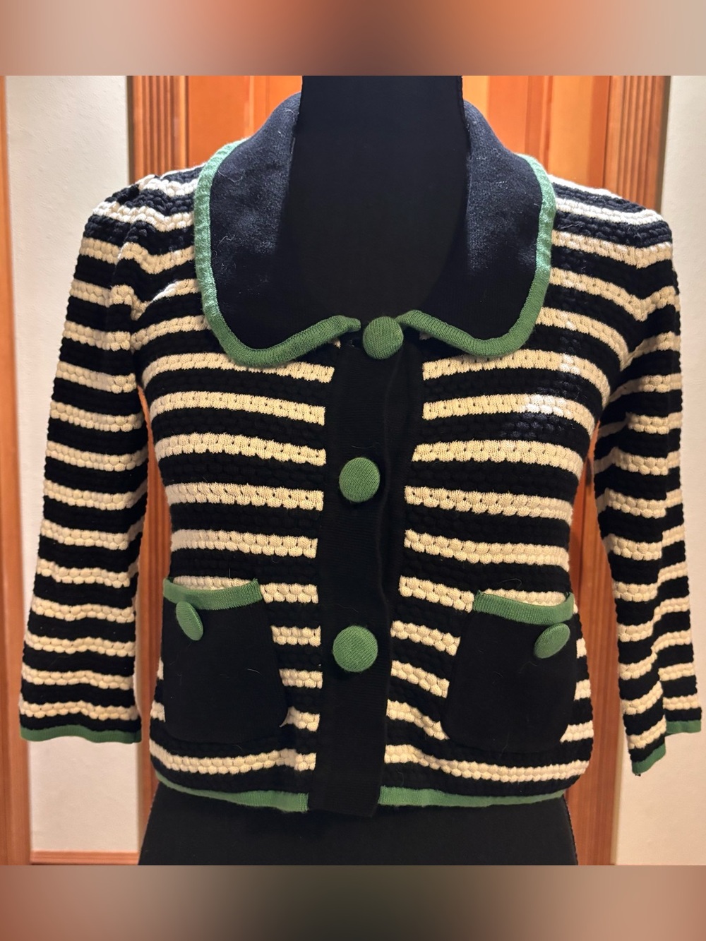 Divided Black, Cream & Green Striped Knit Blazer, size 2